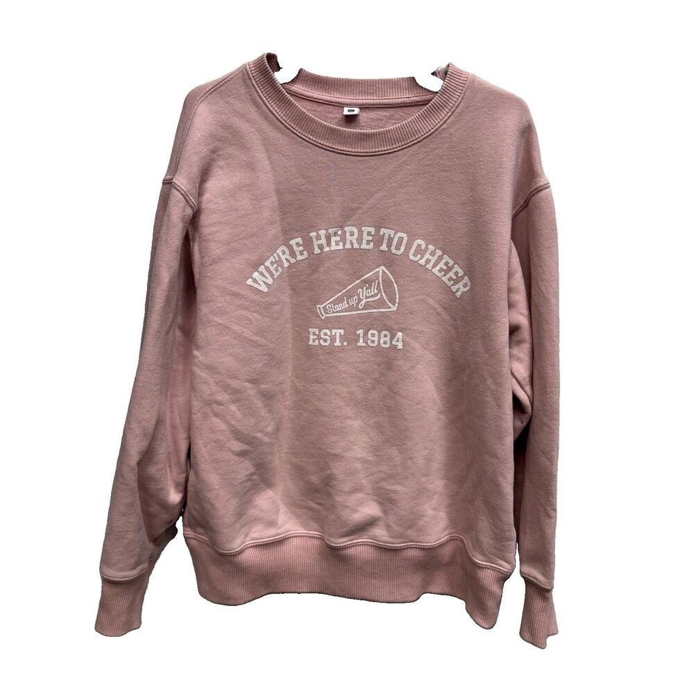 Uniqlo Youth Sweatshirt Pink We’re Here To Cheer Graphic Crewneck 12 14 Cotton